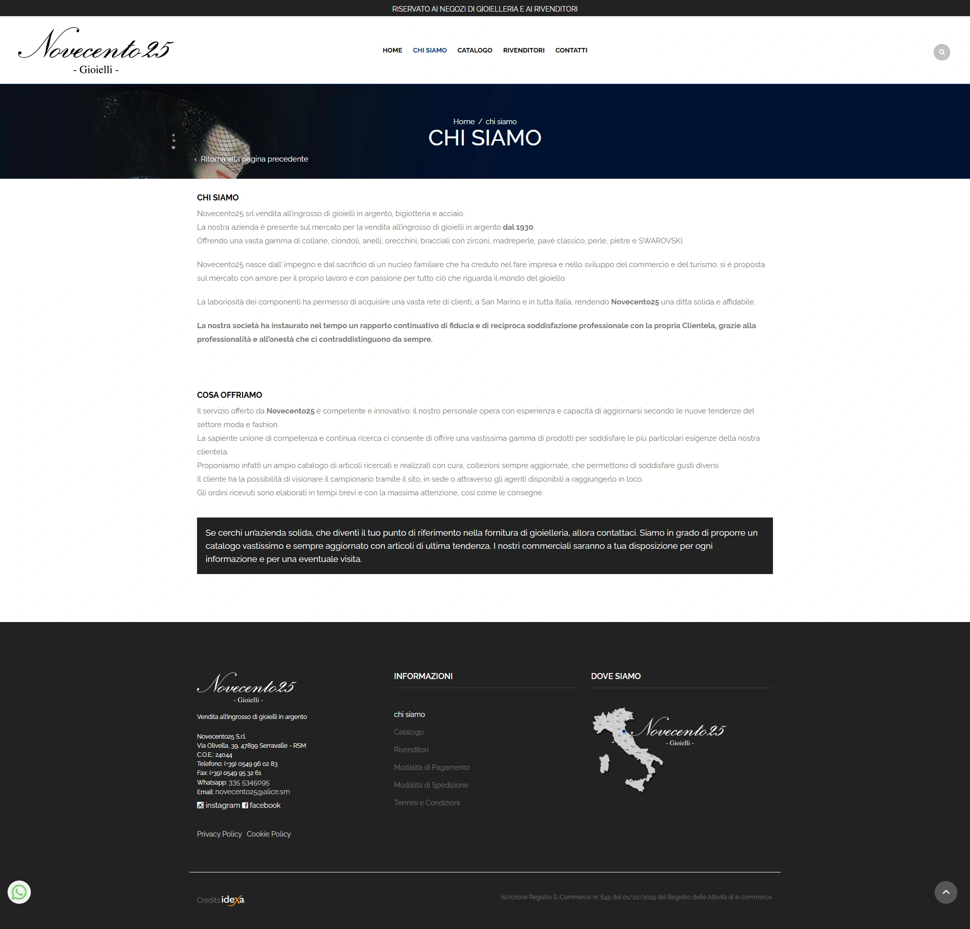 Novecento25 Srl vendita all’ingrosso di gioielli in argento dal 1930