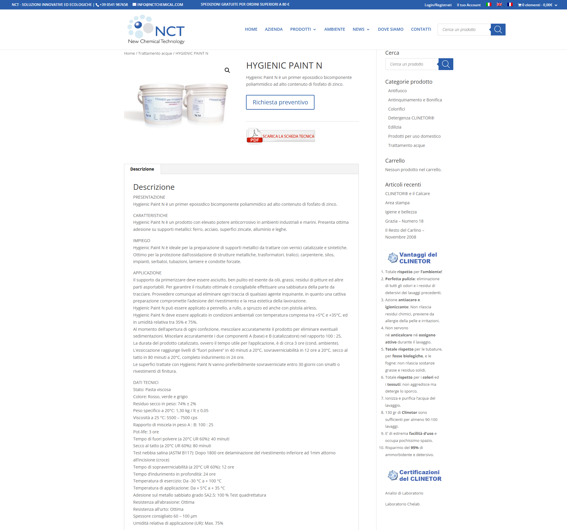 Stabilimento N.C.T. con tecnologia avanzata per prodotti chimici nano e ionizzanti